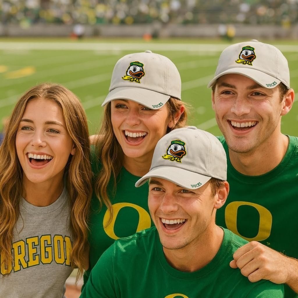 Officially Licensed Oregon University Ducks Classic Edition Gray Clean Up Hat Adjustable Relaxed Fit Primary Mascot Embroidered Team Logo Sports Ball Cap