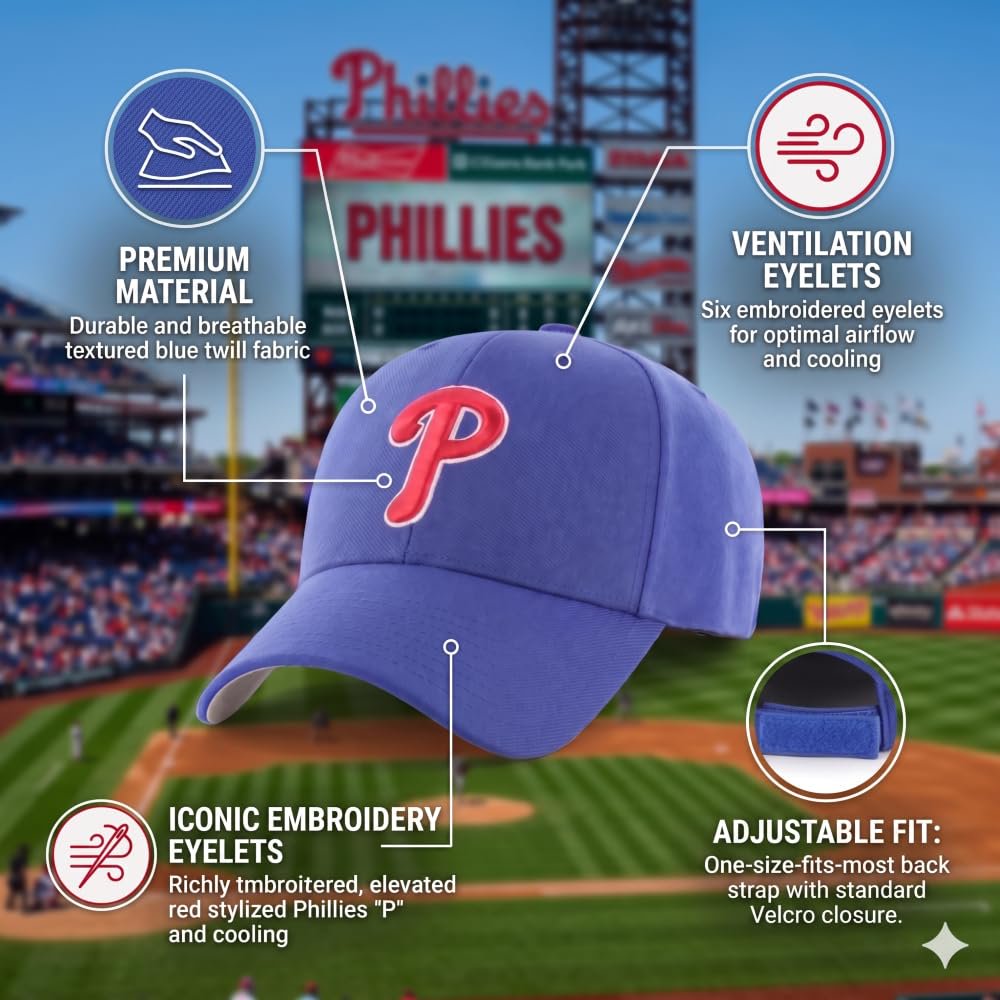 Officially Licensed Philadelphia Phillies Blue MVP Hat Embroidered Red/White P Logo Adjustable Cap