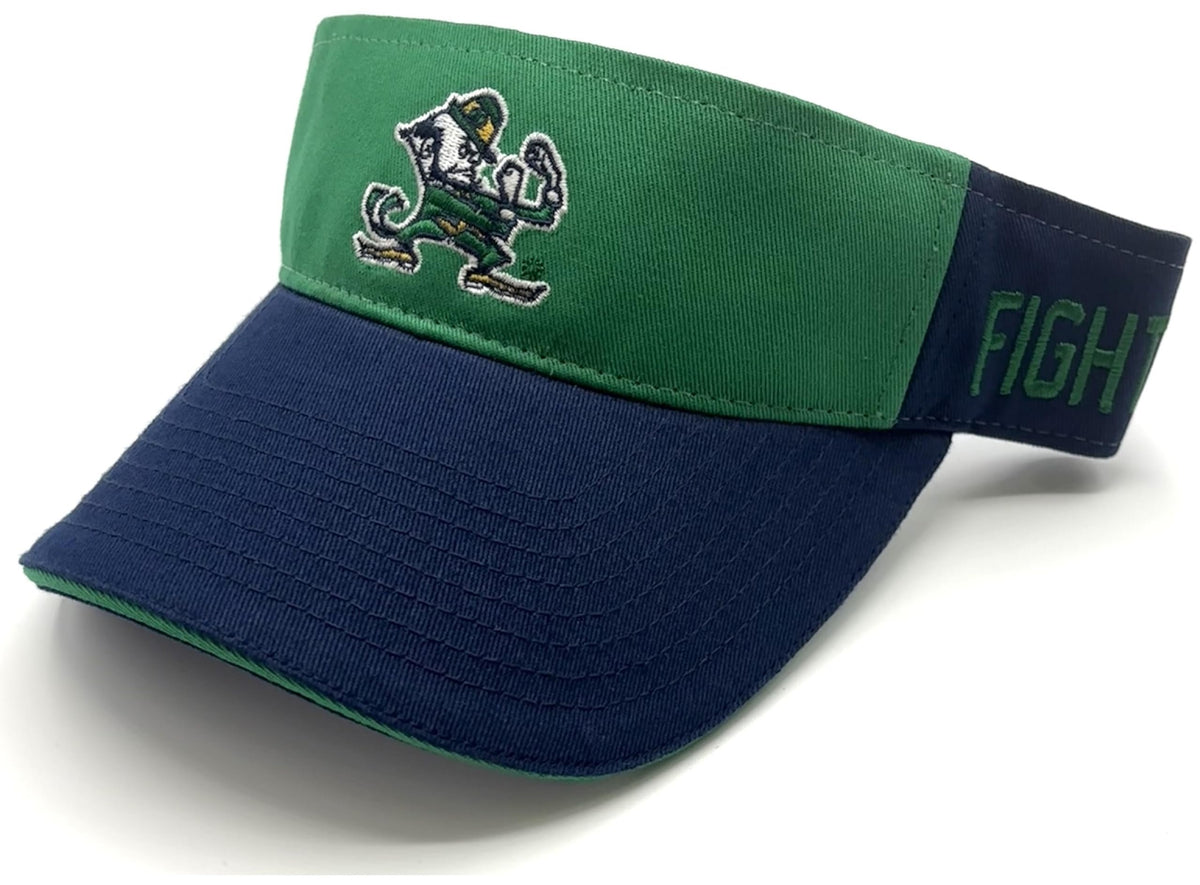 Officially Licensed Notre Dame Classic Sun Visor Hat Primary Team Logo Adjustable University Navy Blue/Green Embroidered Sports Cap