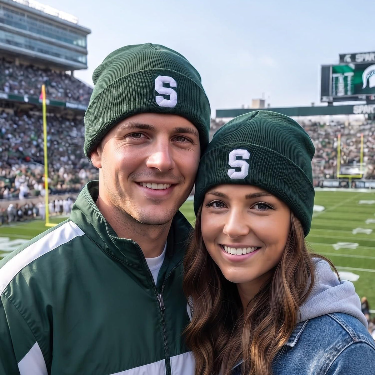 Michign State Spartans Green Cuff Knit Beanie, Unisex Embroidered Logo Cap