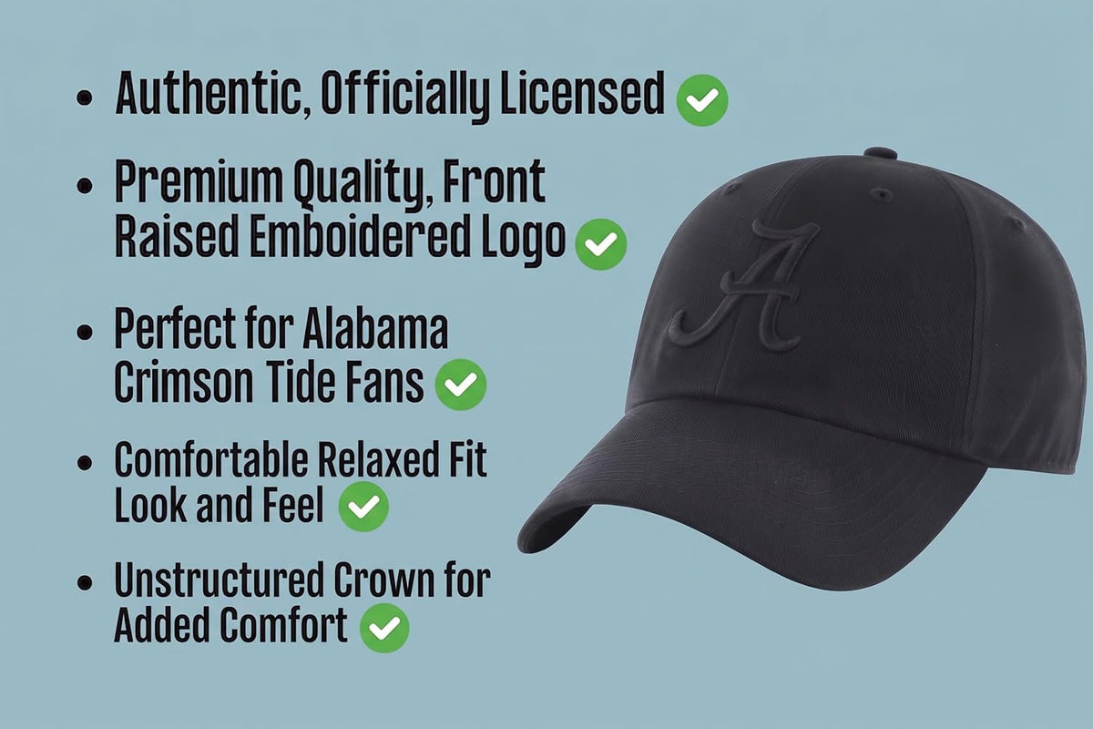 Officially Licensed Alabama University Classic Edition Black Relaxed Fit Hat Adjustable Embroidered Primary Team Logo Baseball Sports Cap