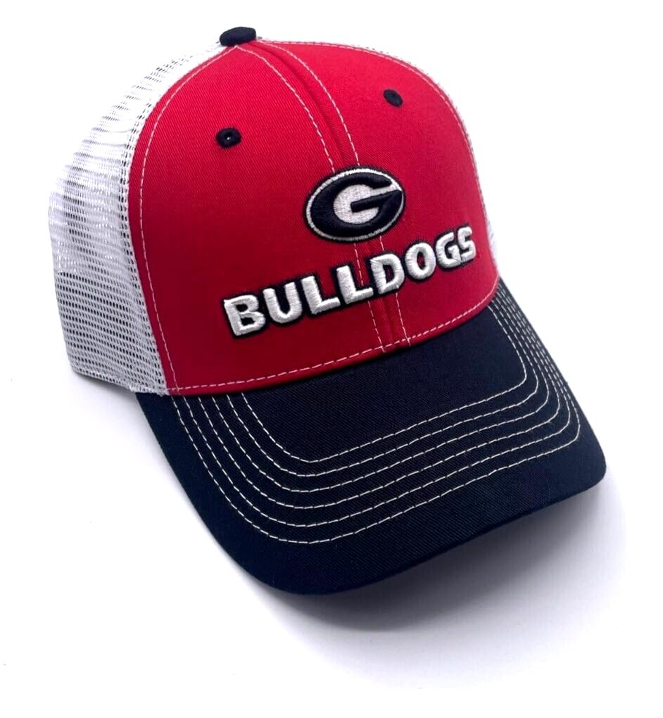 Officially Licensed University Georgia Hat Adjustable Mesh Trucker Classic Bulldogs Text Logo Cap (Multicolor)