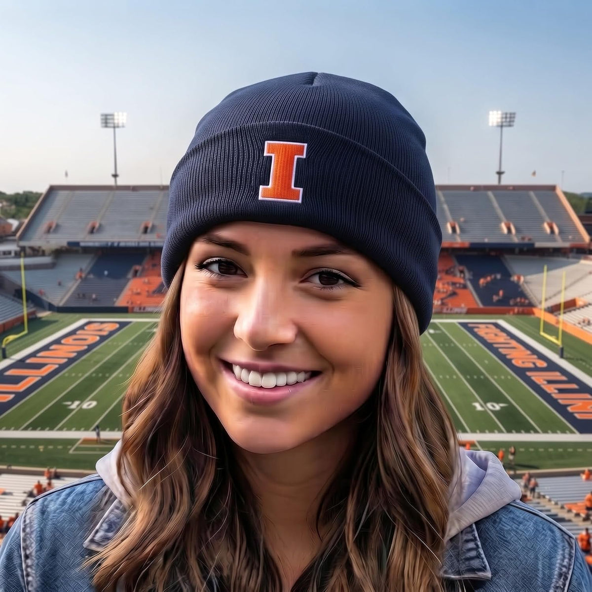 University of Illinois Fighting Illini Navy Cuff Knit Beanie Orange I Logo