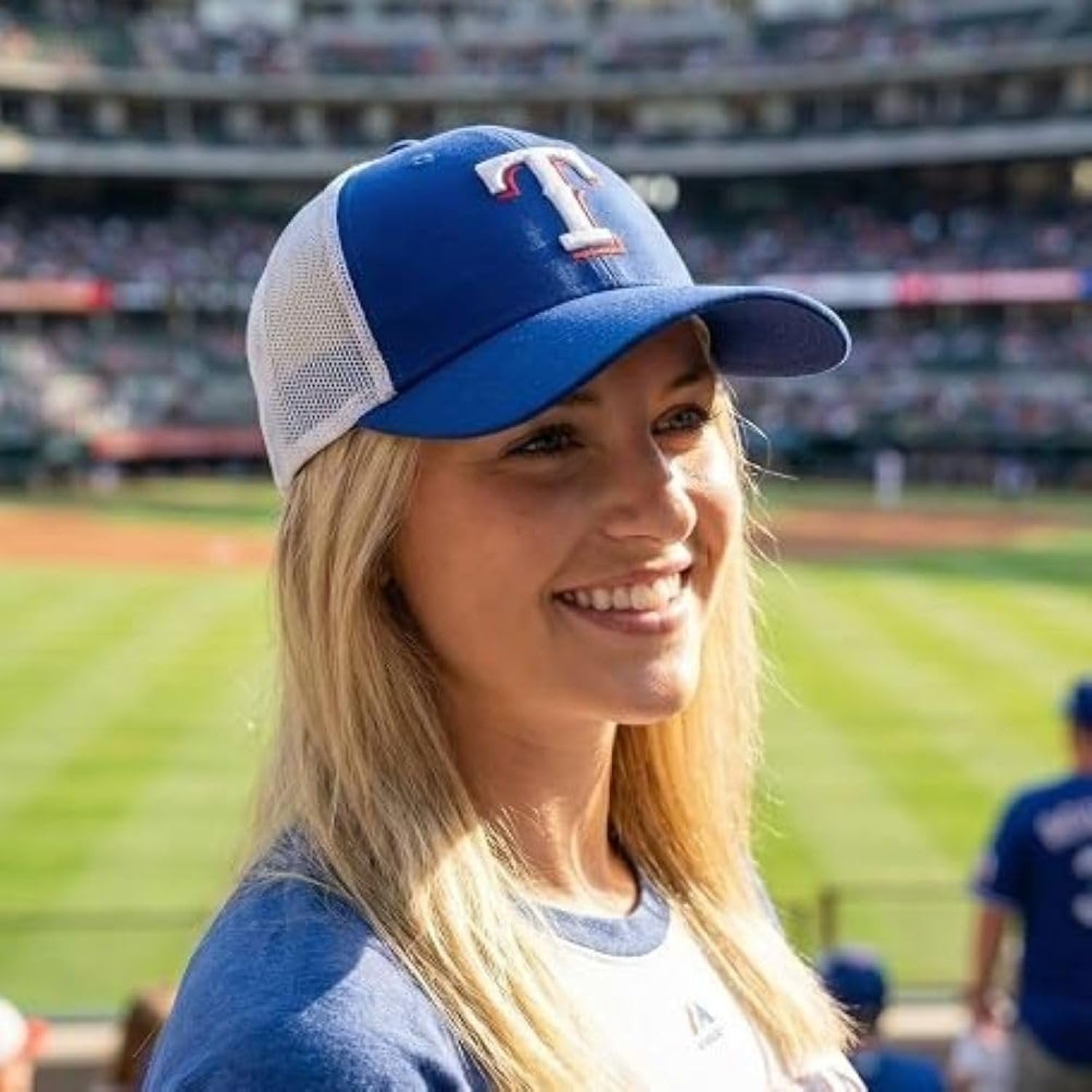 Texas Rangers Two-Tone Blue/White Mesh Trucker Hat Adjustable Embroidered Structured Sports Cap