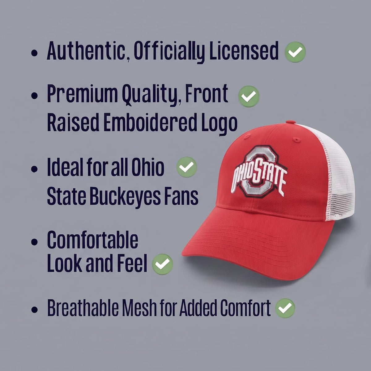 Ohio State Buckeyes Red & White Trucker Hat Embroidered Unisex Mesh Cap