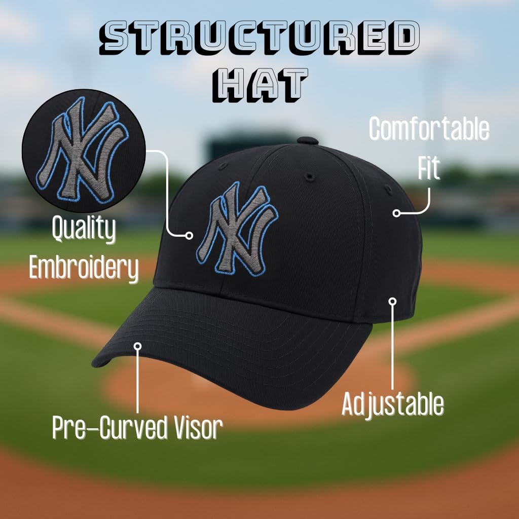 Officially Licensed New York Yankees Black MVP Baseball Hat Classic Adjustable Embroidered NY Charcoal/Blue Team Logo Structured Cap