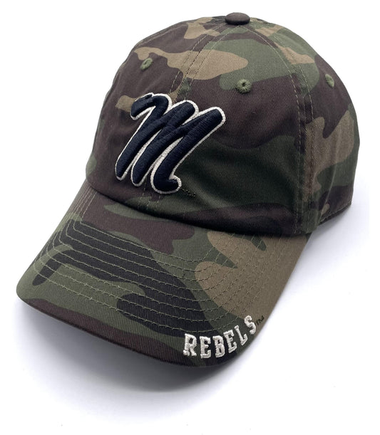 Officially Licensed Mississippi Ole Miss Camo Hat Adjustable Relaxed Fit Classic Rebels Team Logo Embroidered Cap