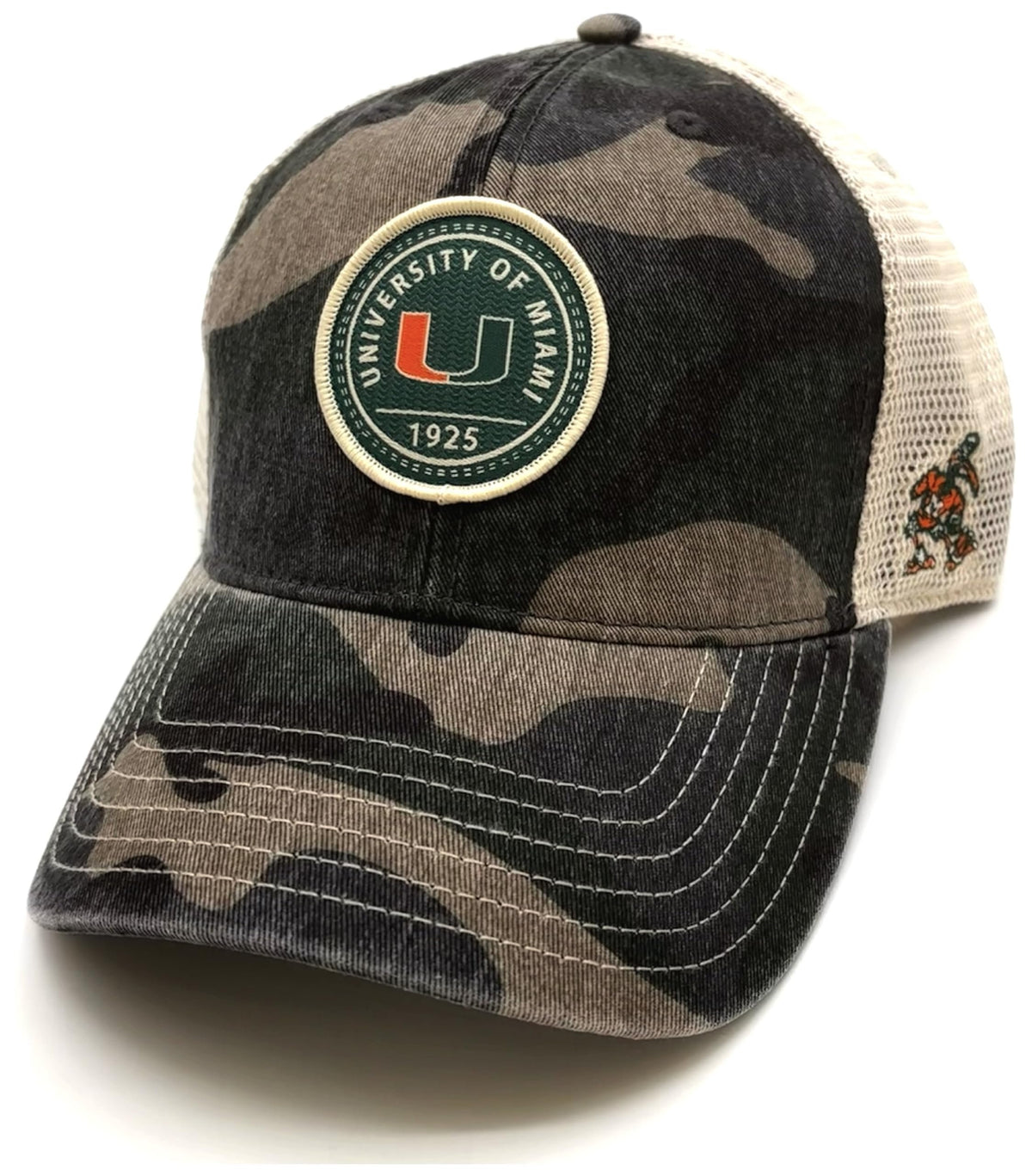 University Miami Hat Classic Adjustable Hurricanes Mesh Trucker Camo Cap