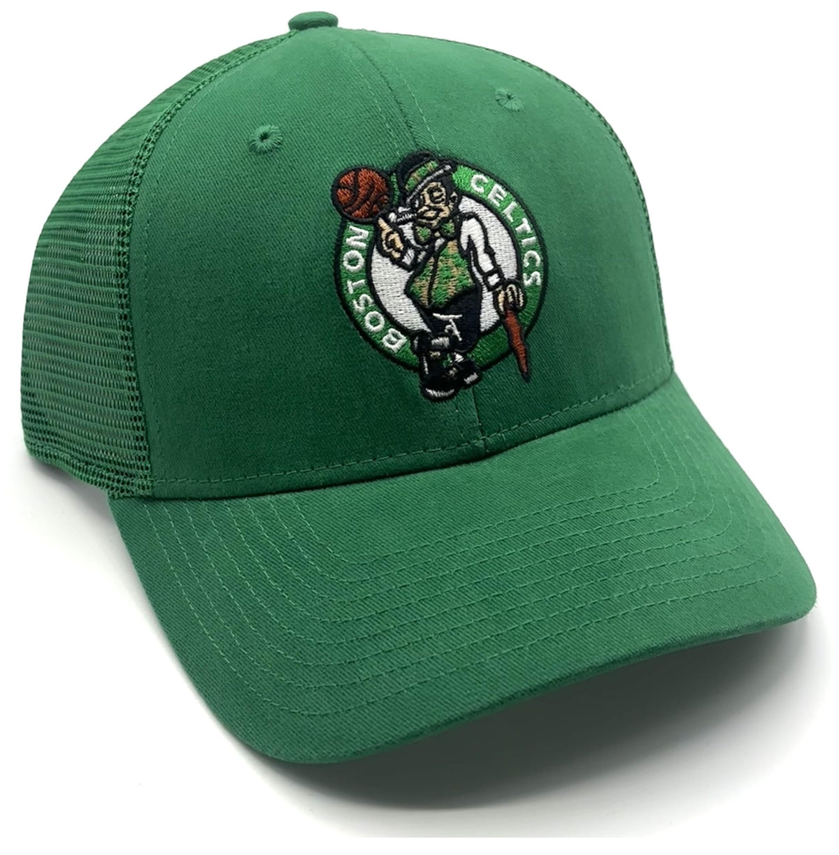 Officially Licensed Boston Basketball Sports Hat Classic Primary Team Logo Green Mesh Trucker Adjustable Structured Snapback Cap