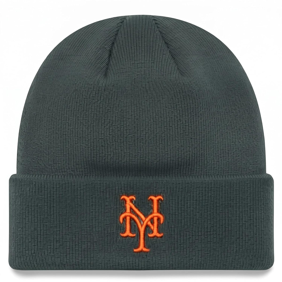 New York Mets Charcoal Cuff Knit Beanie Orange 'NY' Logo Embroidery