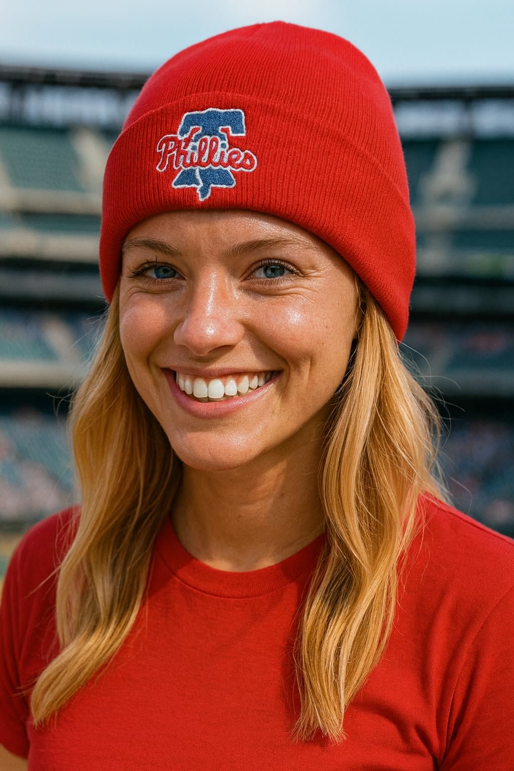 Officially Licensed Philadelphia Phillies Red Cuffed Knit Beanie Hat Classic Edition Primary Home Baseball Embroidered Team Logo Winter Sports Ball Blue/White Cap