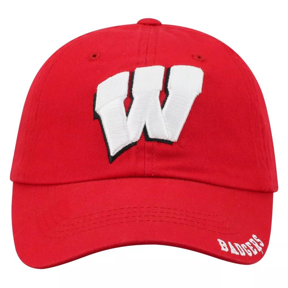 University Wisconsin Classic Edition Hat Classic Badgers Relaxed Fit Team Logo Adjustable Cap (Red)