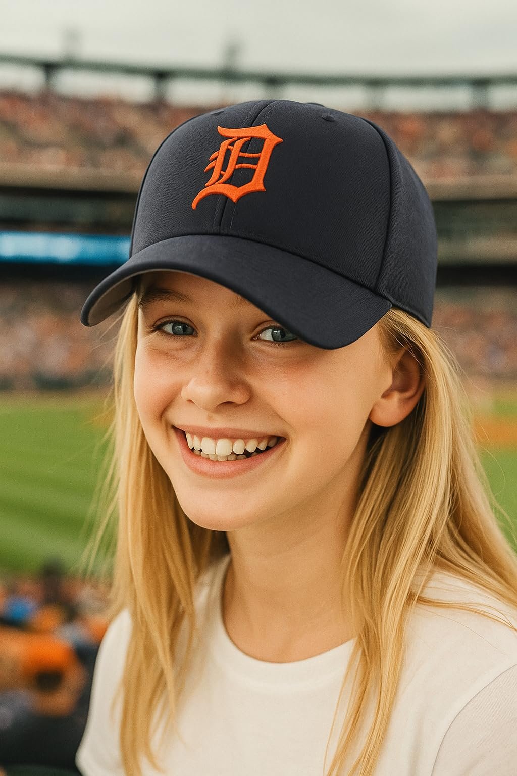 Officially Licensed Detroit Youth Navy MVP Hat Iconic Orange D Logo Embroidery Adjustable Sports Cap for Boys and Girls