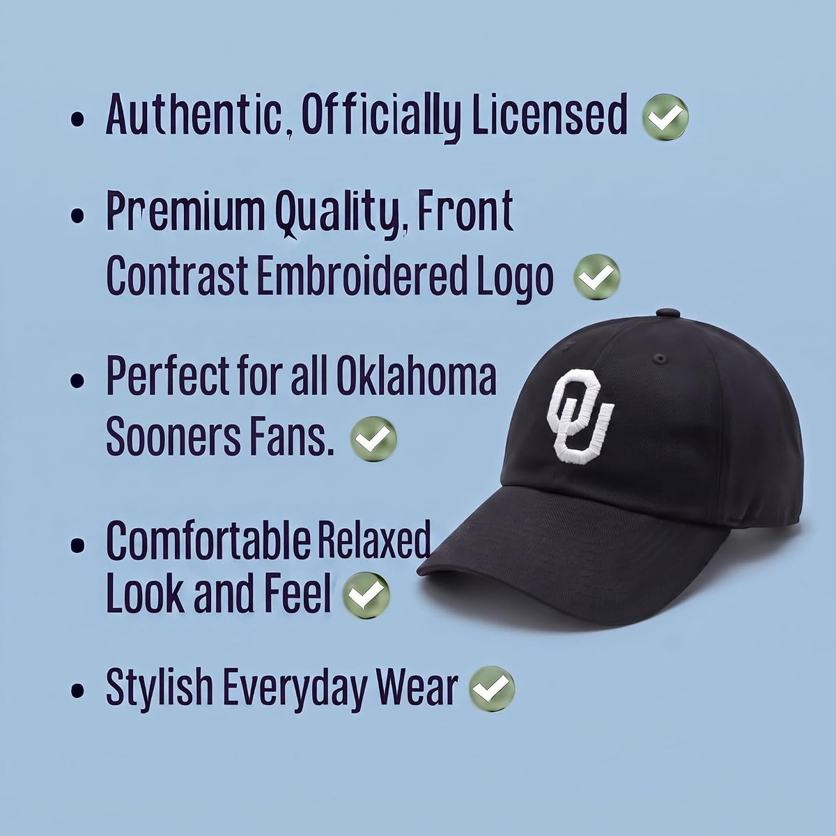 Oklahoma Sooners Relaxed Fit Black Hat Striking White 'OU' Logo Unisex Cap
