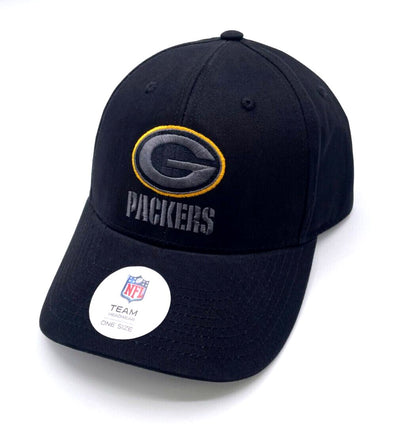 Green Bay Packers Hat Solid Black MVP Structured Style NFL Football Team Logo Cap New