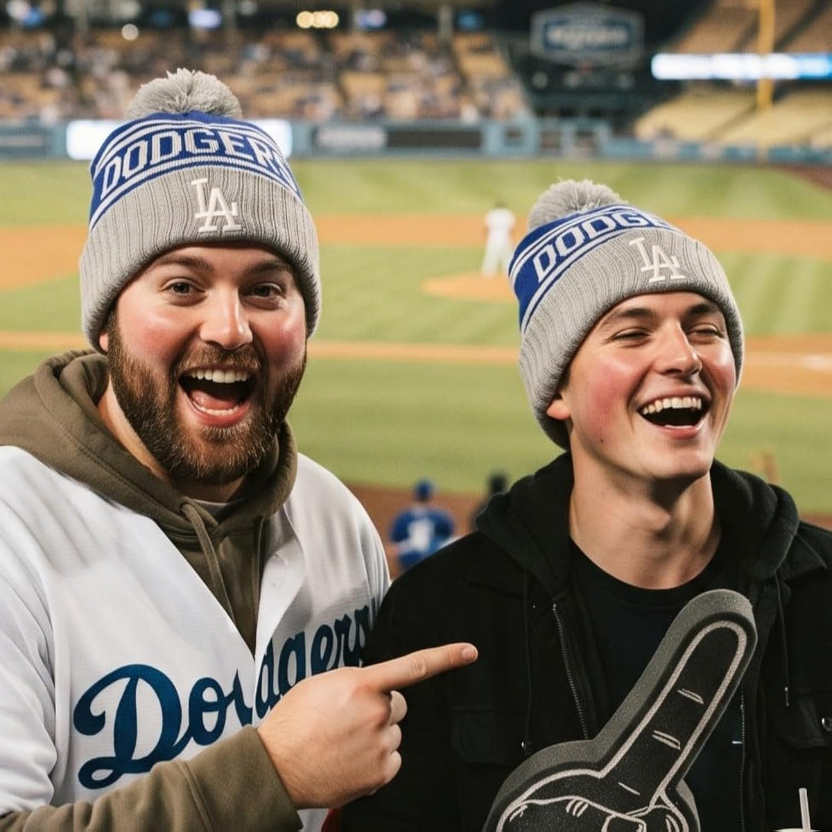 Los Angeles Dodgers Blue Gray Cuff Knit Pom Beanie, Iconic LA Logo in Front