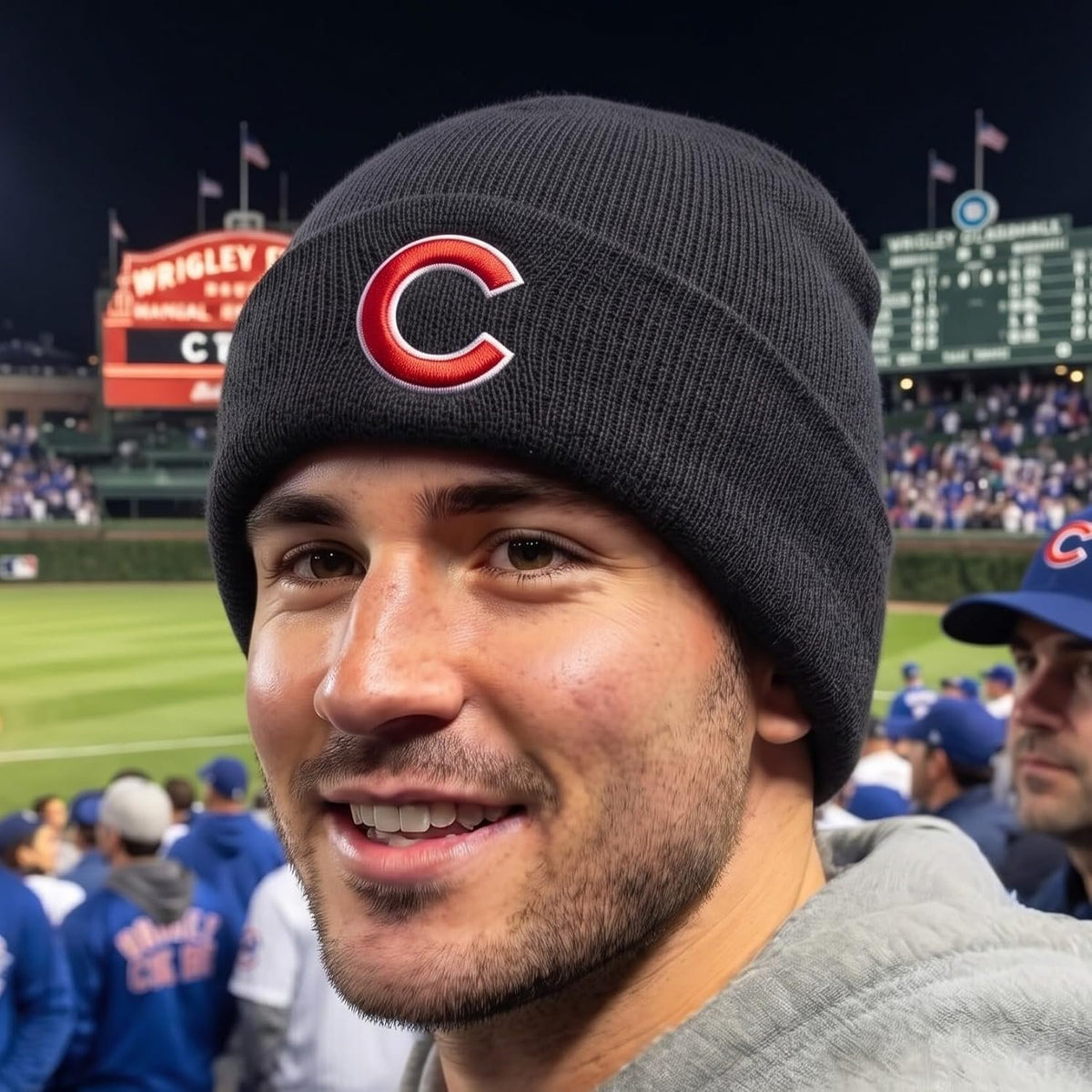 Chicago Cubs Charcoal Cuff Knit Beanie Striking Red 'C' Embroidered Logo