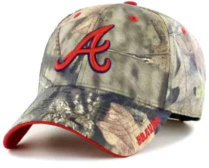 C5 Sports Officially Licensed Atlanta Baseball Camouflage Hat Classic Red Team Logo Adjustable MVP Structured Embroidered Cap