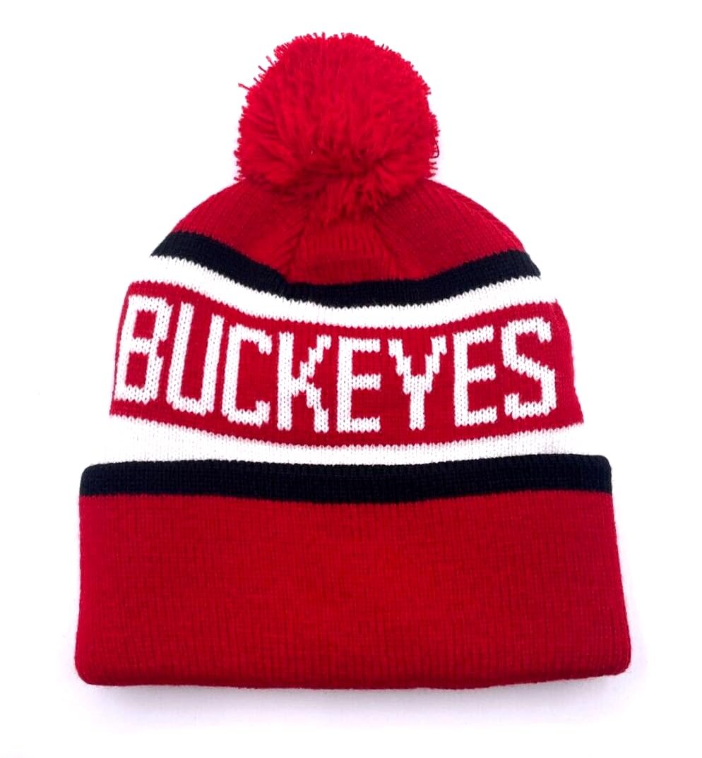 Officially Licensed Ohio State Classic Beanie Knit Pom Cuffed Hat Embroidered Logo Cap (Multi)