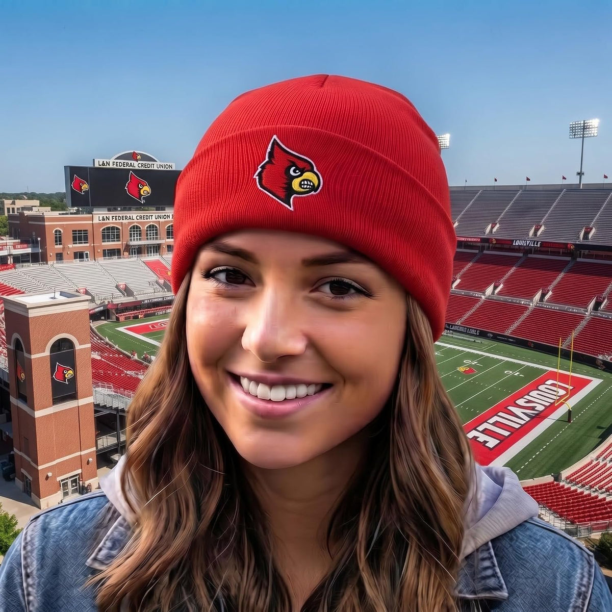 University of Louisville Red Cuff Knit Beanie Embroidered Cardinals Logo