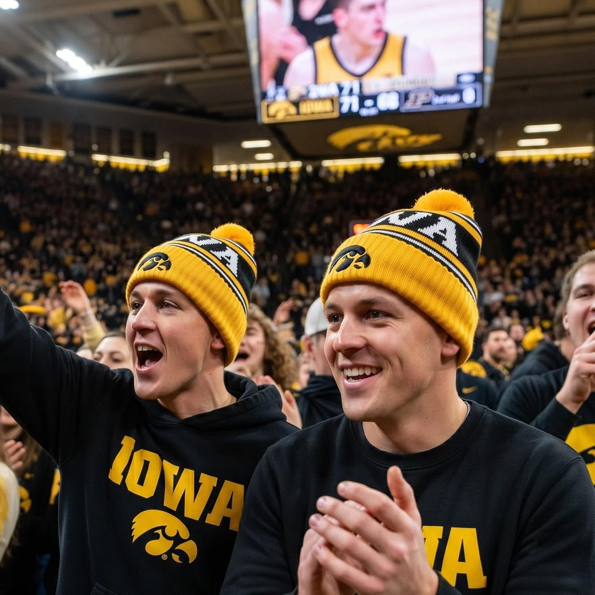 Iowa Hawkeyes Knit Cuff Snappy Beanie with Pom, Black & Gold