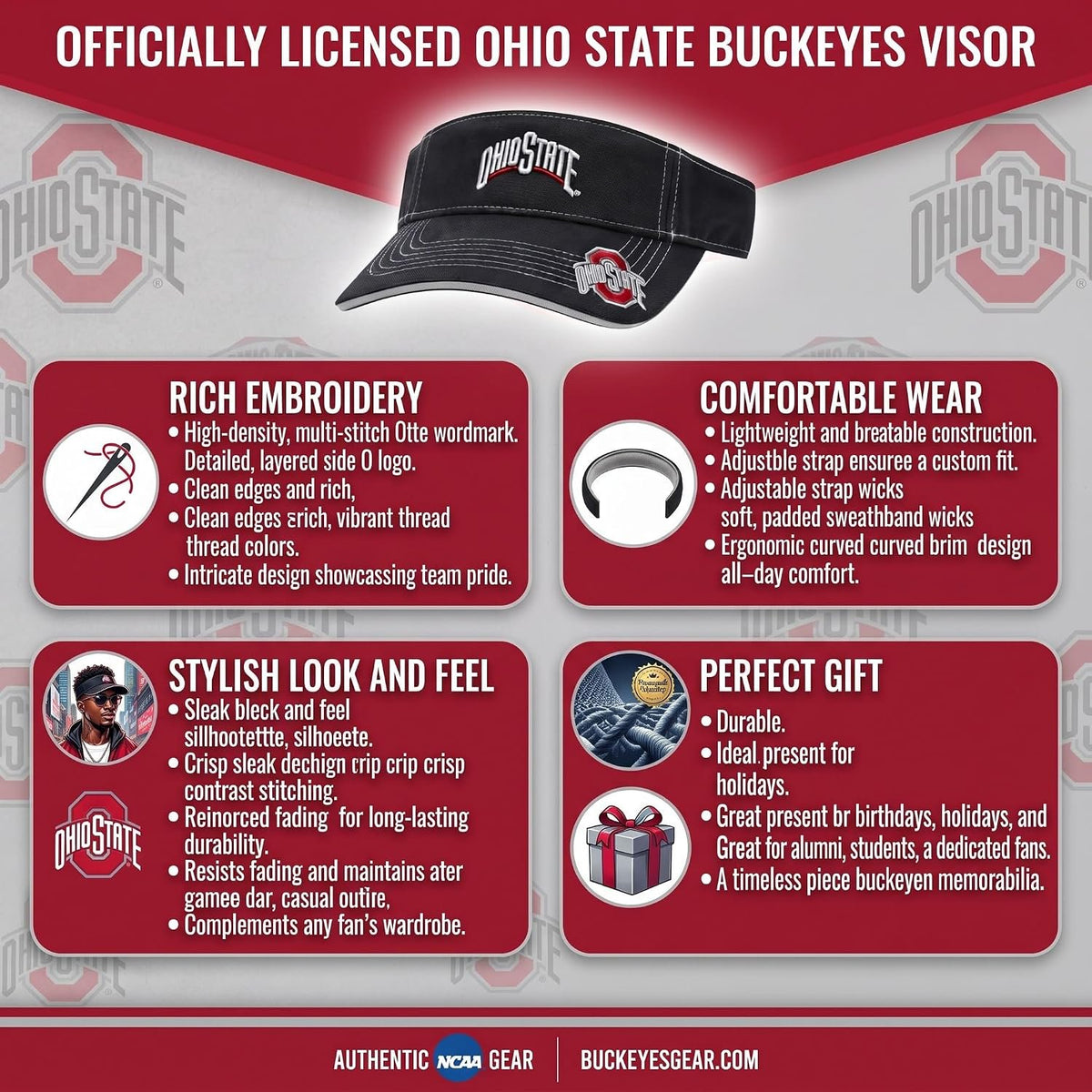 Ohio State Buckeyes Black Visor Multicolor Embroidered Logo, Unisex Cap