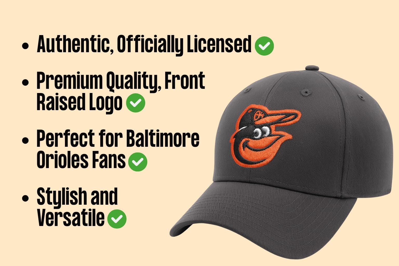 Officially Licensed Baltimore Orioles Boys Girls Charcoal Baseball Hat Adjustable Youth Sports Cap
