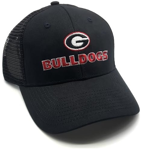 Officially Licensed University Georgia Black Mesh Trucker Hat Classic Bulldogs Embroidered Team Logo Adjustable Structured Snapback Sports Cap