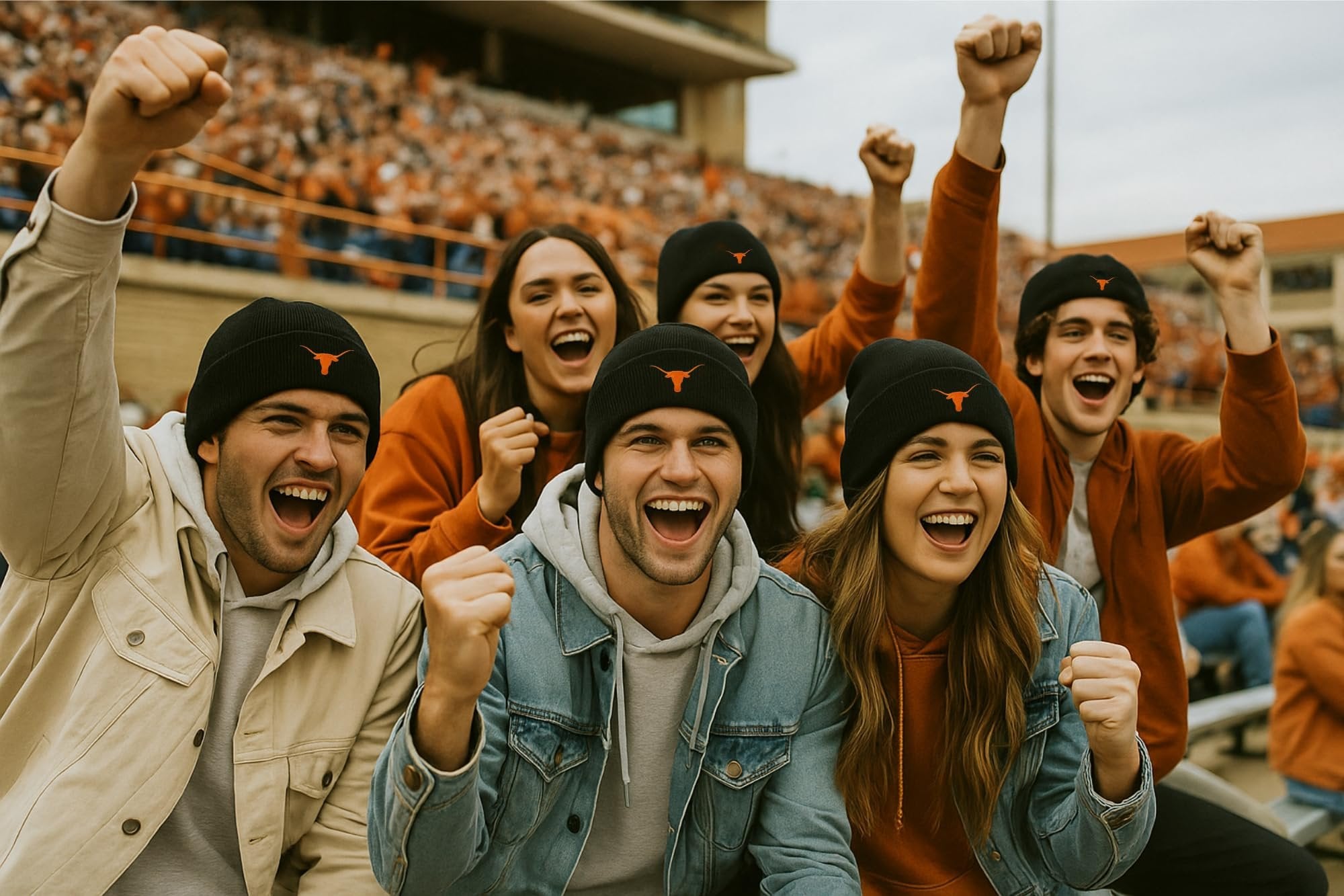 Officially Licensed Texas University Cuffed Knit Beanie Hat Classic Edition Embroidered Team Logo Black/Orange Cap