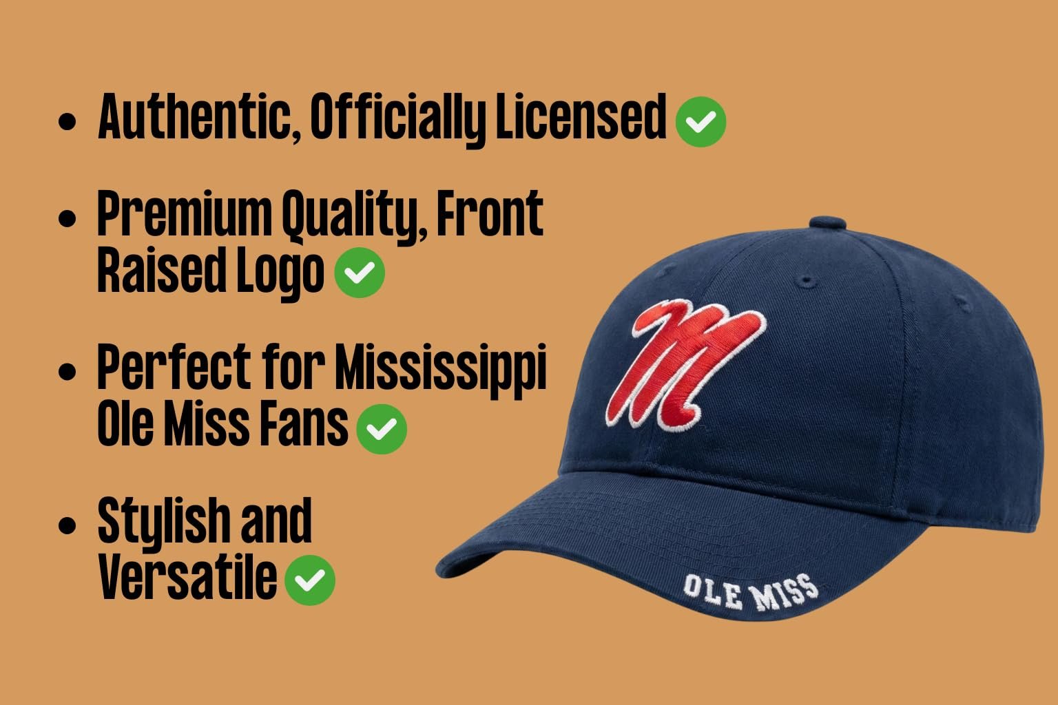 Officially Licensed Ole Miss Classic Edition Hat Adjustable Rebels Embroidered Team Logo Navy Blue Cap