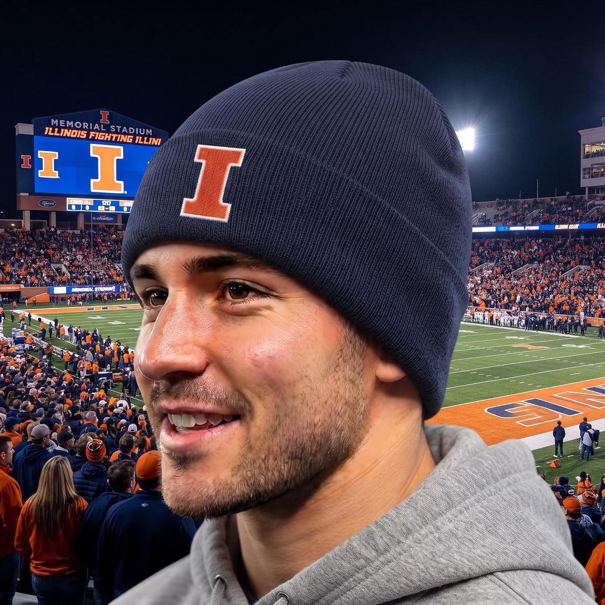 University of Illinois Fighting Illini Navy Cuff Knit Beanie Orange I Logo