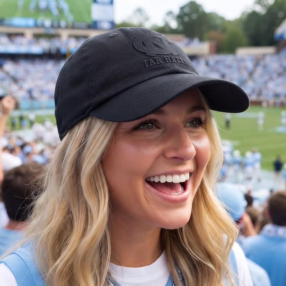 North Carolina Relaxed Fit All Black Hat UNC Tar Heels Embroidery Logo Cap