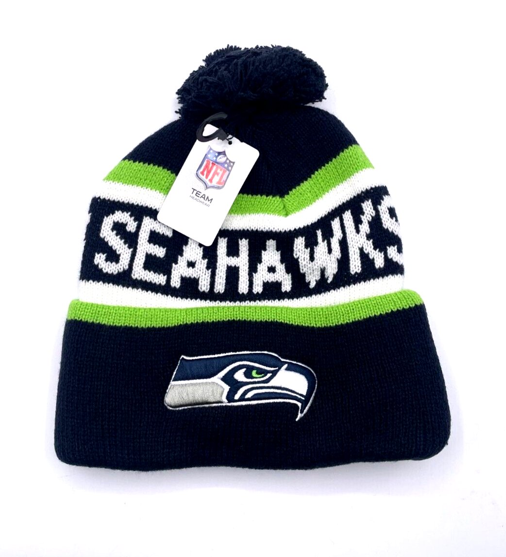 SEATTLE SEAHAWKS POM POM BEANIE HAT MVP AUTHENTIC NFL FOOTBALL TEAM KNIT CAP