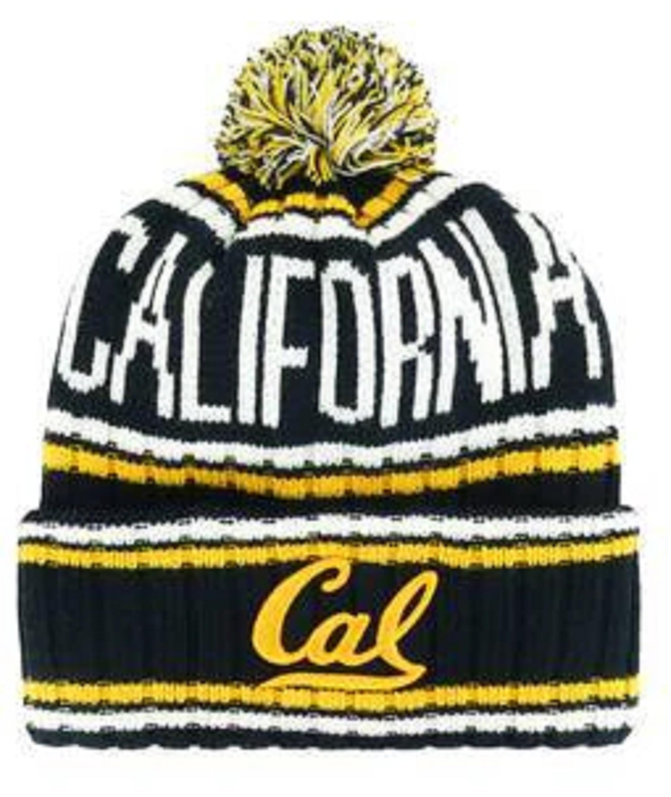 Officially Licensed Cal Berkeley Golden Bears Navy Cuffed Knit Pom Beanie Hat Classic Embroidered University Team Logo Blue Winter White Sports Cap