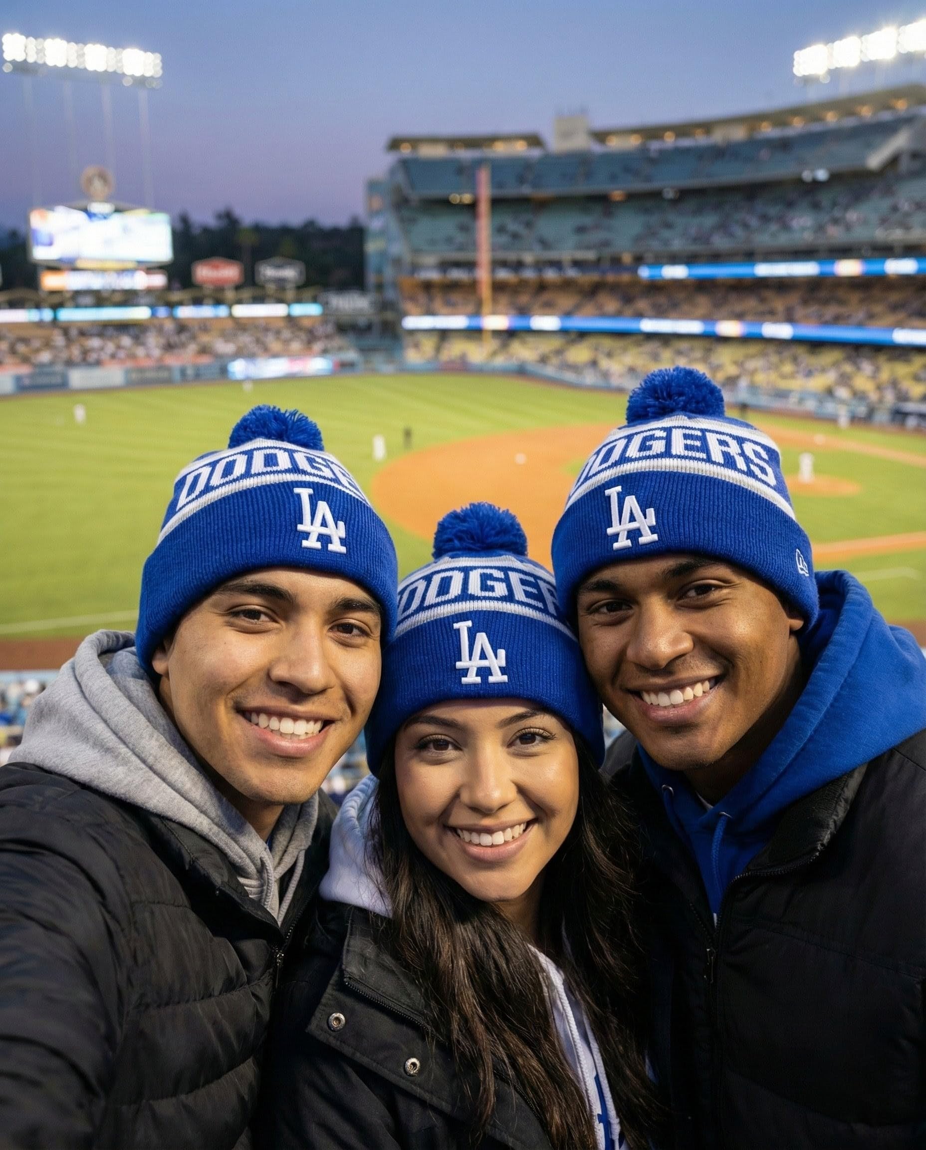 Officially Licensed Los Angeles Baseball Blue/White Cuffed Knit Pom Beanie Hat Classic Edition Primary Home LA Embroidered Team Logo Winter Gray Sports Cap