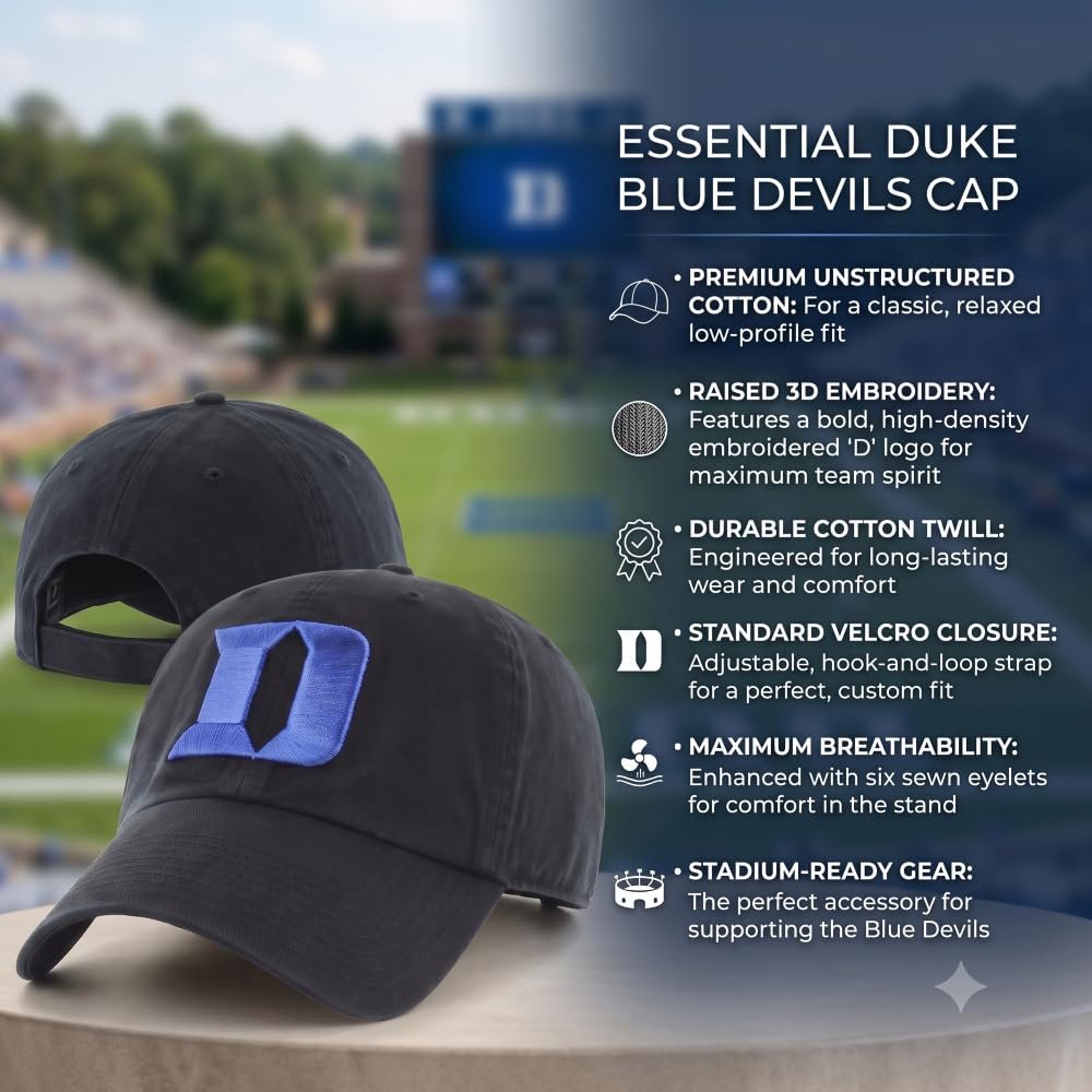 Officially Licensed Duke Blue Devils Black MVP Hat Iconic Blue D Logo Embroidery Adjustable Structured Cap