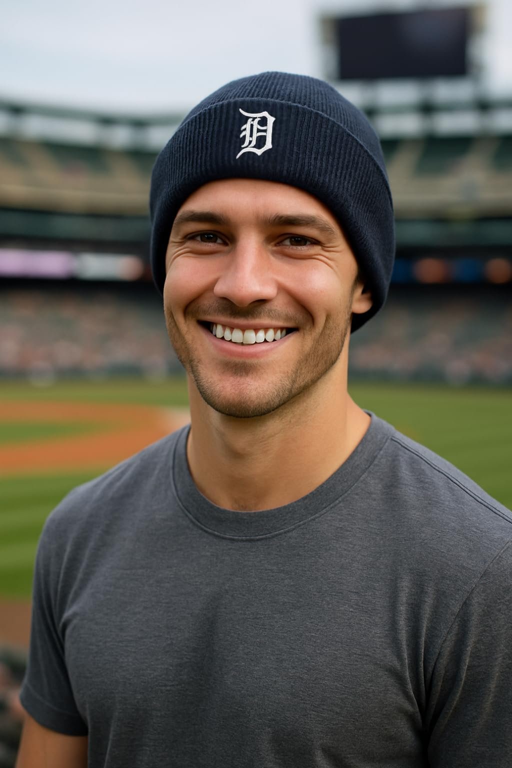 Officially Licensed Detroit Tigers Navy Baseball Cuffed Knit Beanie Hat Classic Primary Team Logo Embroidered Cold Weather Blue/White Cap