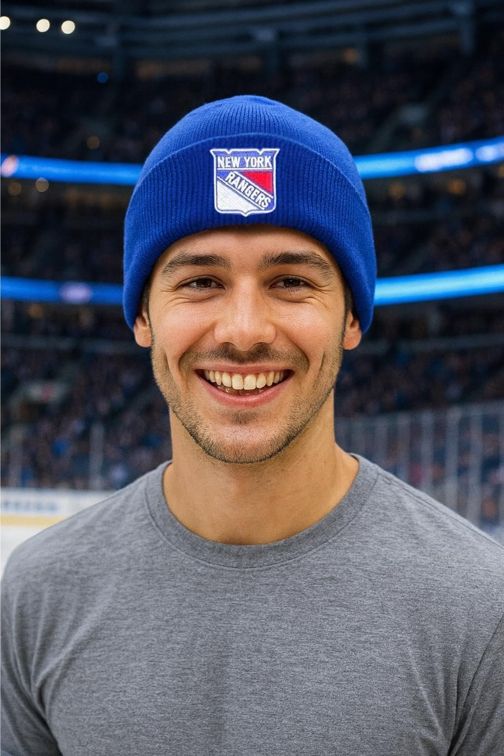 Officially Licensed New York Hockey Cuffed Knit Beanie Hat Royal Blue Classic Primary Embroidered Team Logo Winter Cap
