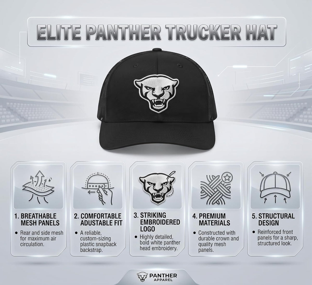 University of Pittsburgh Black Mesh Trucker Embroidered White Panther Logo
