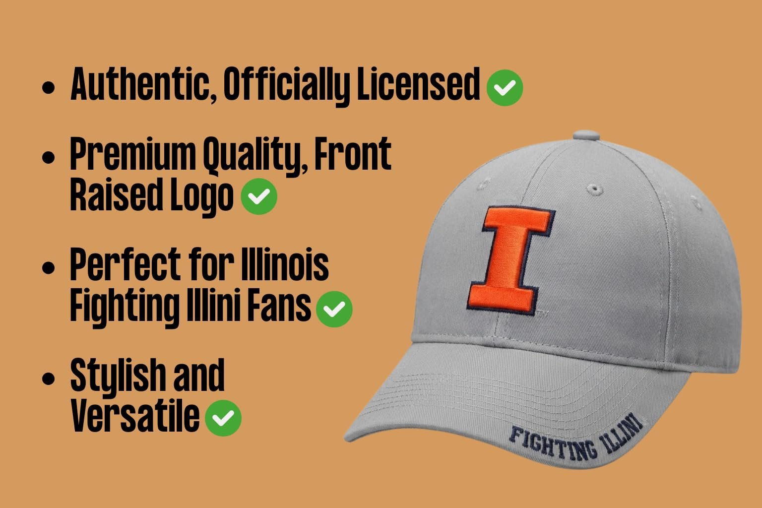 Officially Licensed University Illinois Illini Clean Up Hat Classic Primary Team Logo Adjustable Relaxed Fit Embroidered Baseball Sports Ball Cap