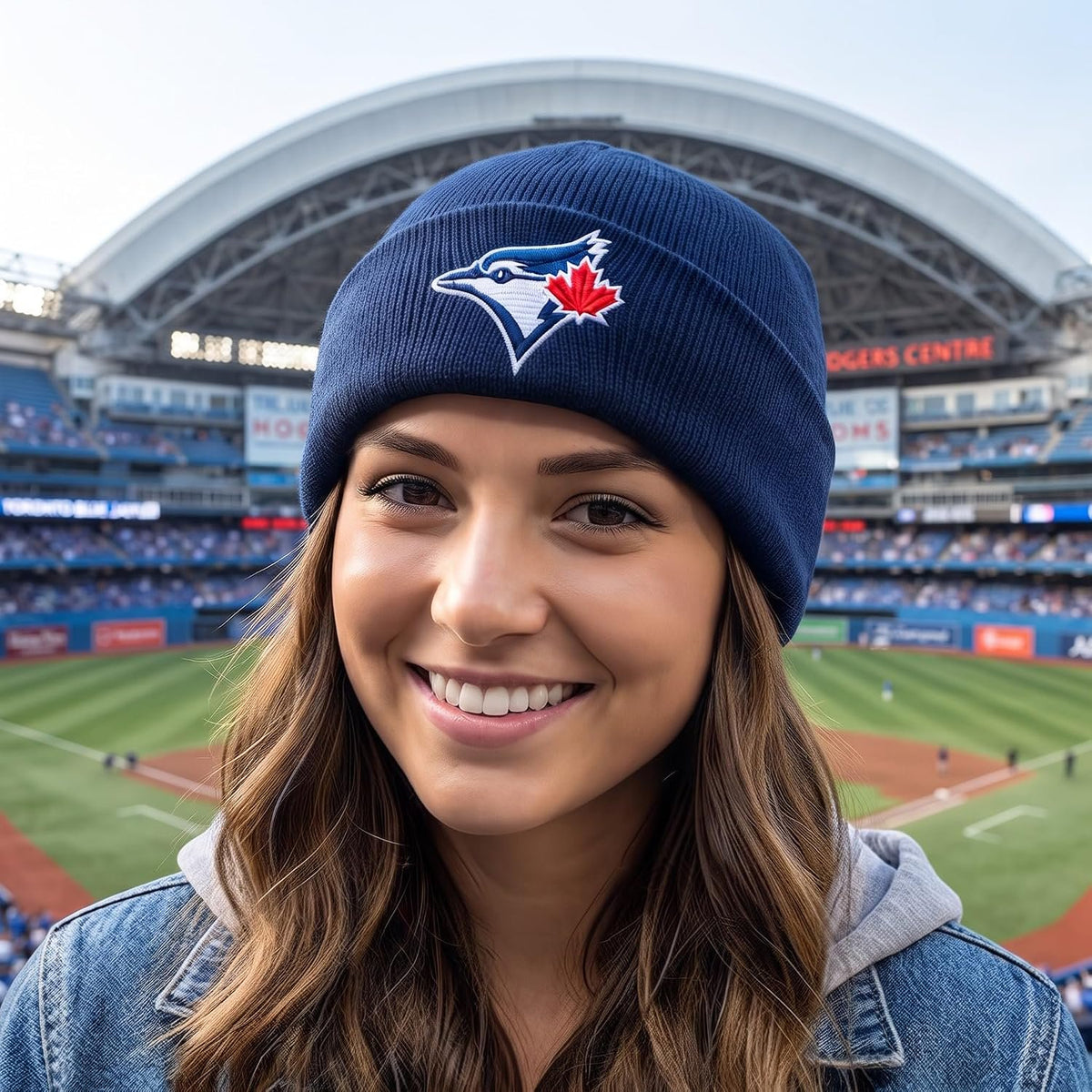 Toronto Blue Jays Royal Blue Cuff Knit Beanie Multicolor Embroidered Logo