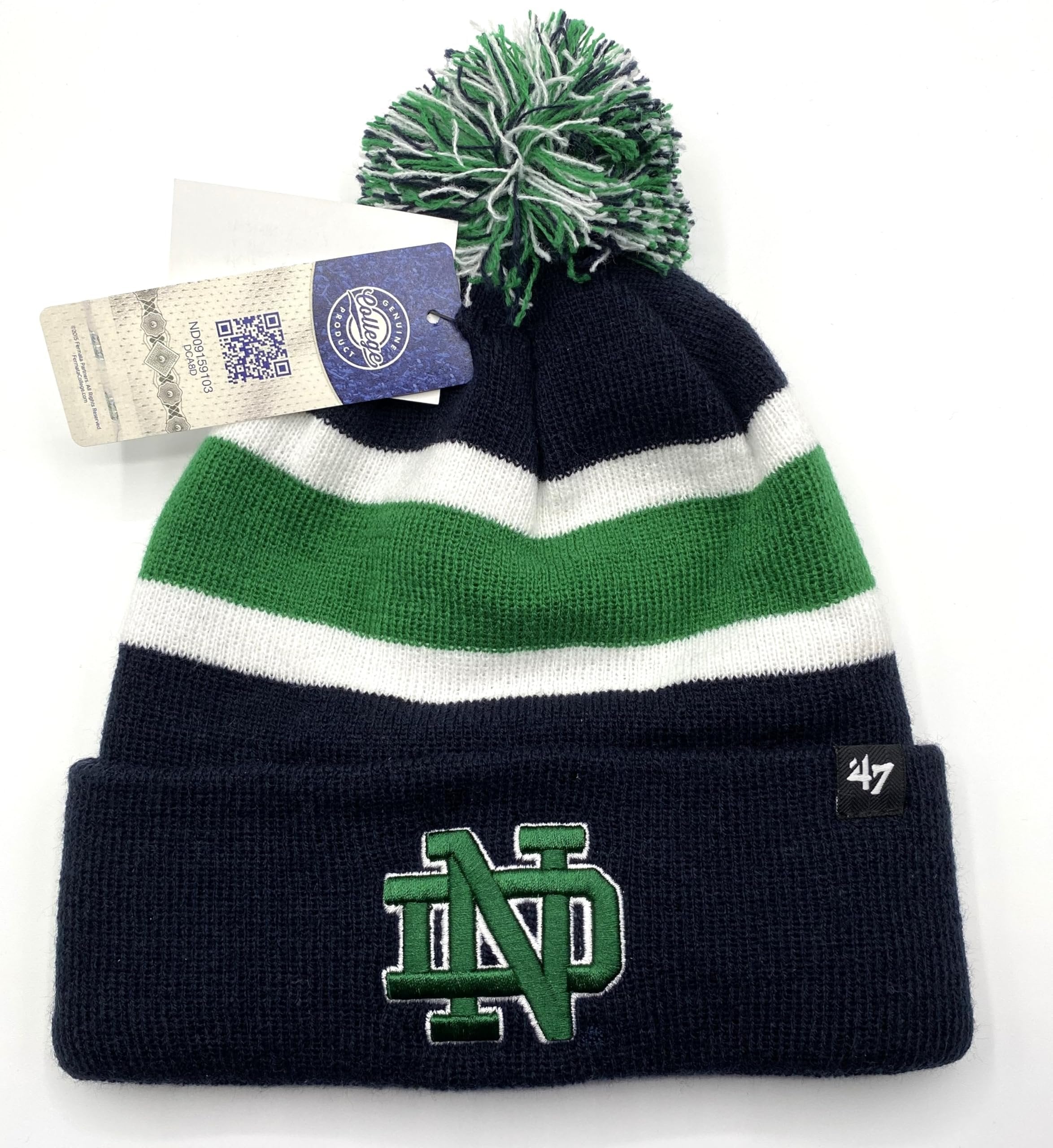 Notre Dame Fighting Irish Multicolor Knit Cuff Beanie with Pom, Embroidered ND Logo