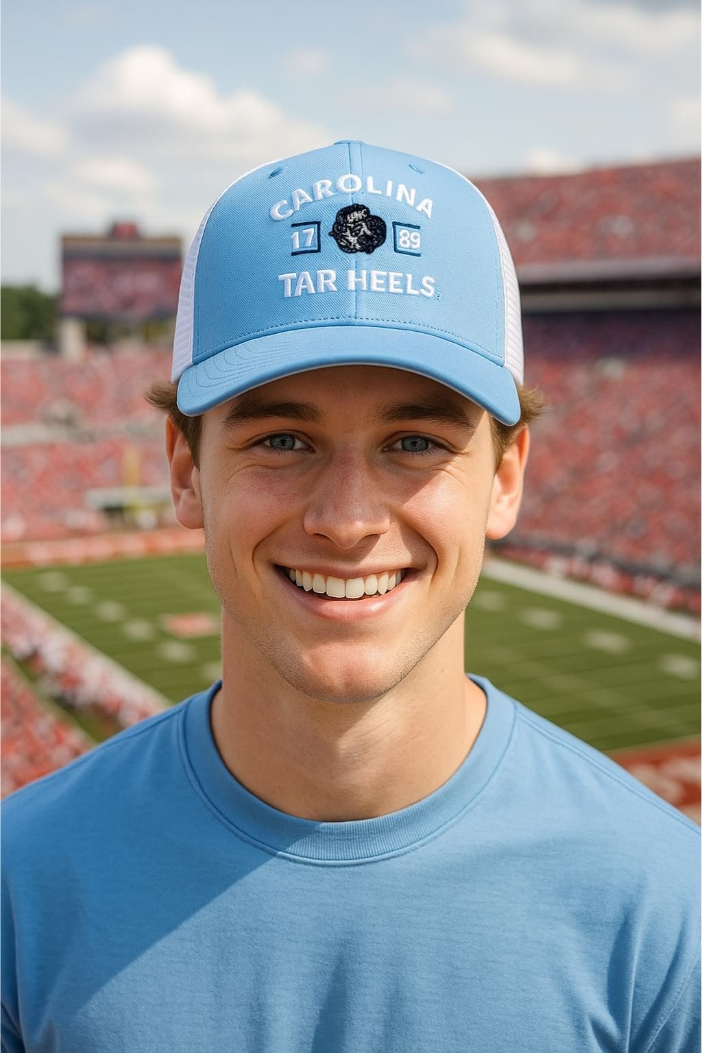 Officially Licensed UNC Tar Heels Hat Classic Mesh Trucker White/Blue Tar Heels Adjustable University North Carolina Team Logo Structured Snapback Baseball Sports Cap