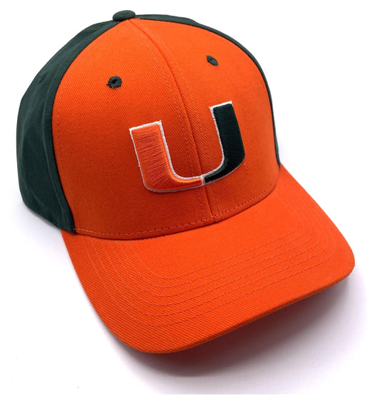 Officially Licensed University Miami Two-Tone MVP Hat Adjustable Classic Edition Hurricanes Team Logo Embroidered Cap