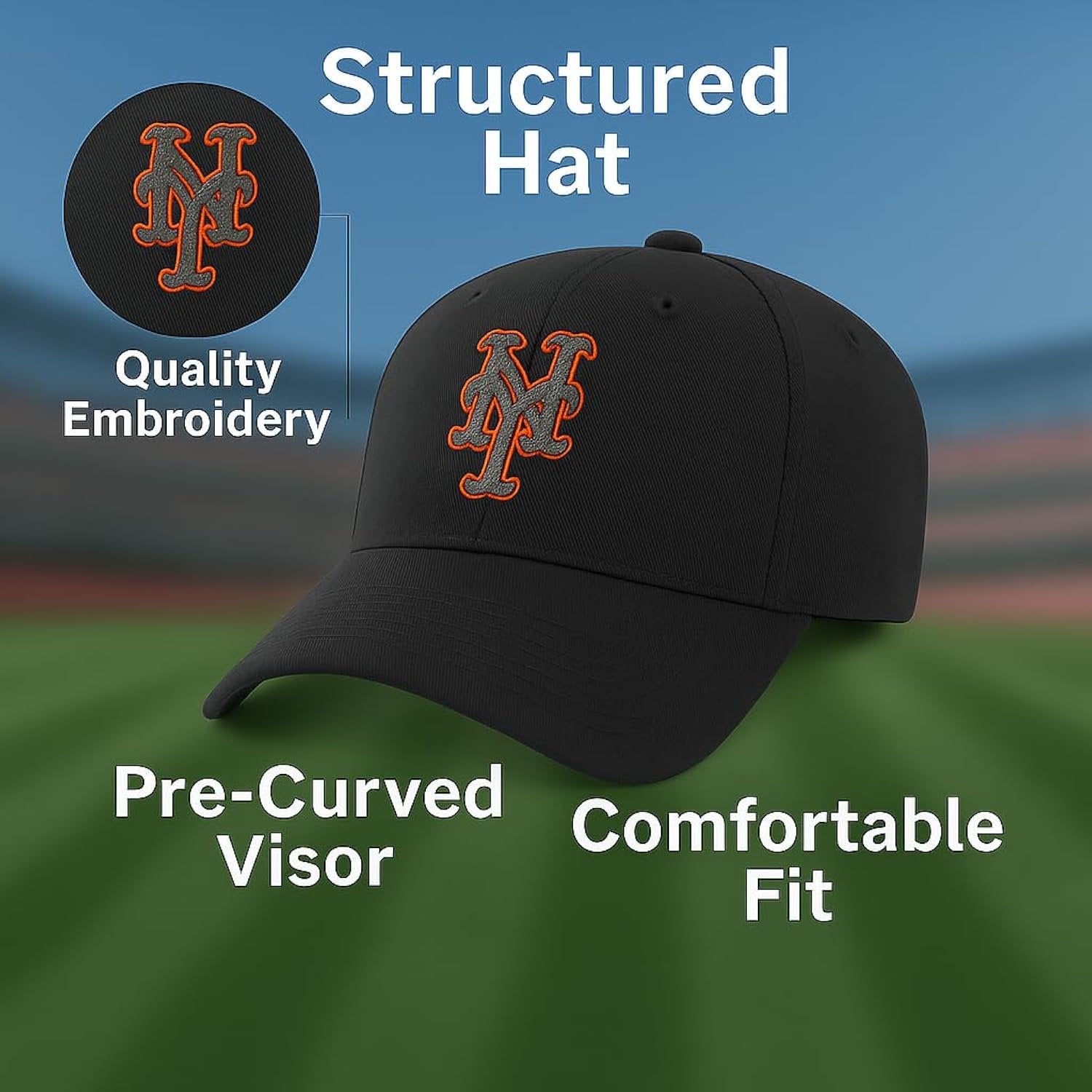Officially Licensed NY Mets Black MVP Hat Classic Team Logo Adjustable Embroidered Solid Baseball Cap