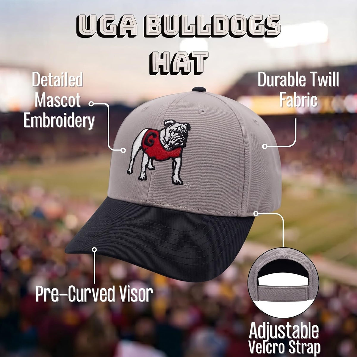 University of Georgia Two Tone MVP Hat Vivid Embroidered Bulldog Logo Cap