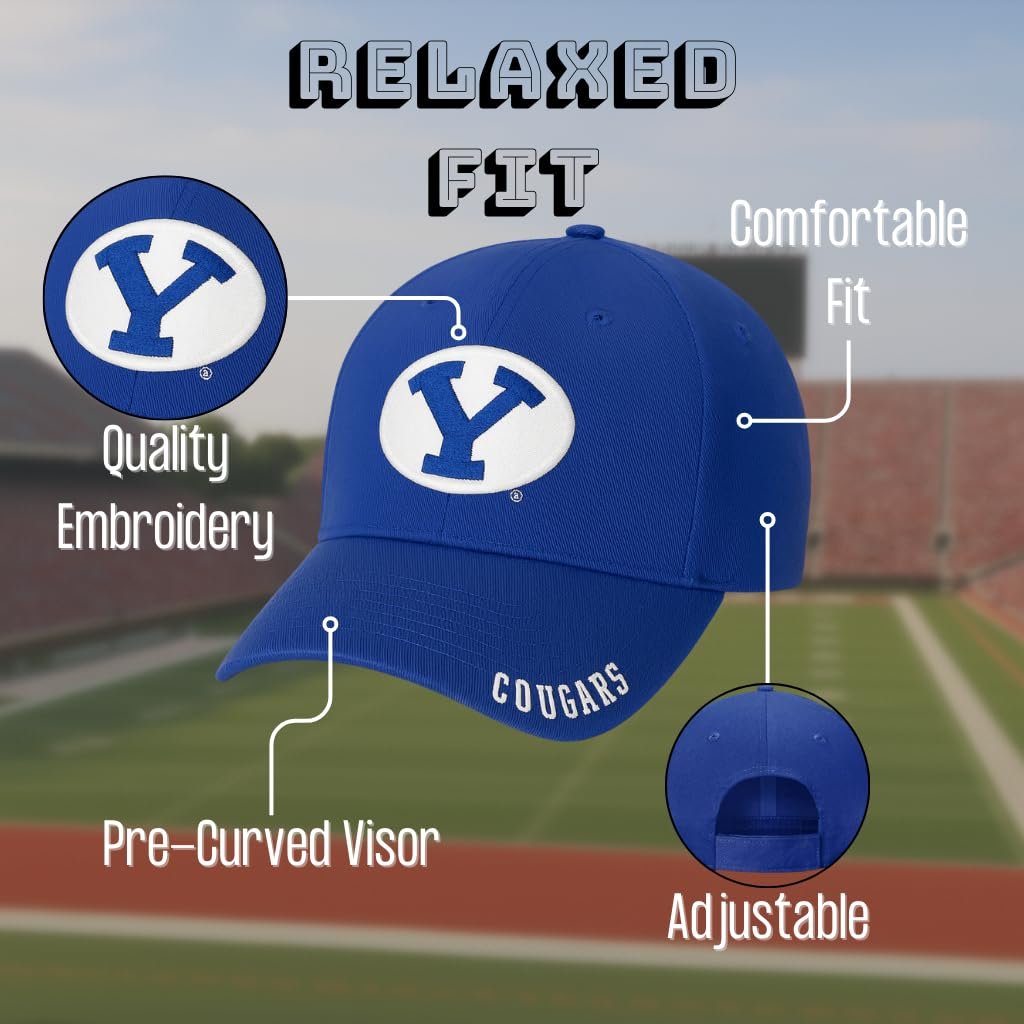 Officially Licensed BYU Cougars Classic Edition Hat Adjustable Relaxed Fit Embroidered Team Logo Navy Blue/White Slouch Cap