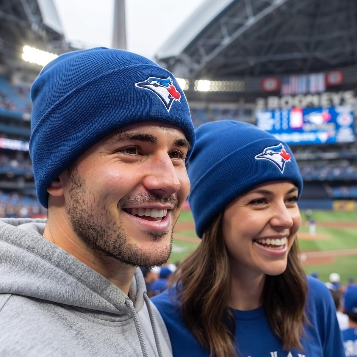 Toronto Blue Jays Royal Blue Cuff Knit Beanie Multicolor Embroidered Logo