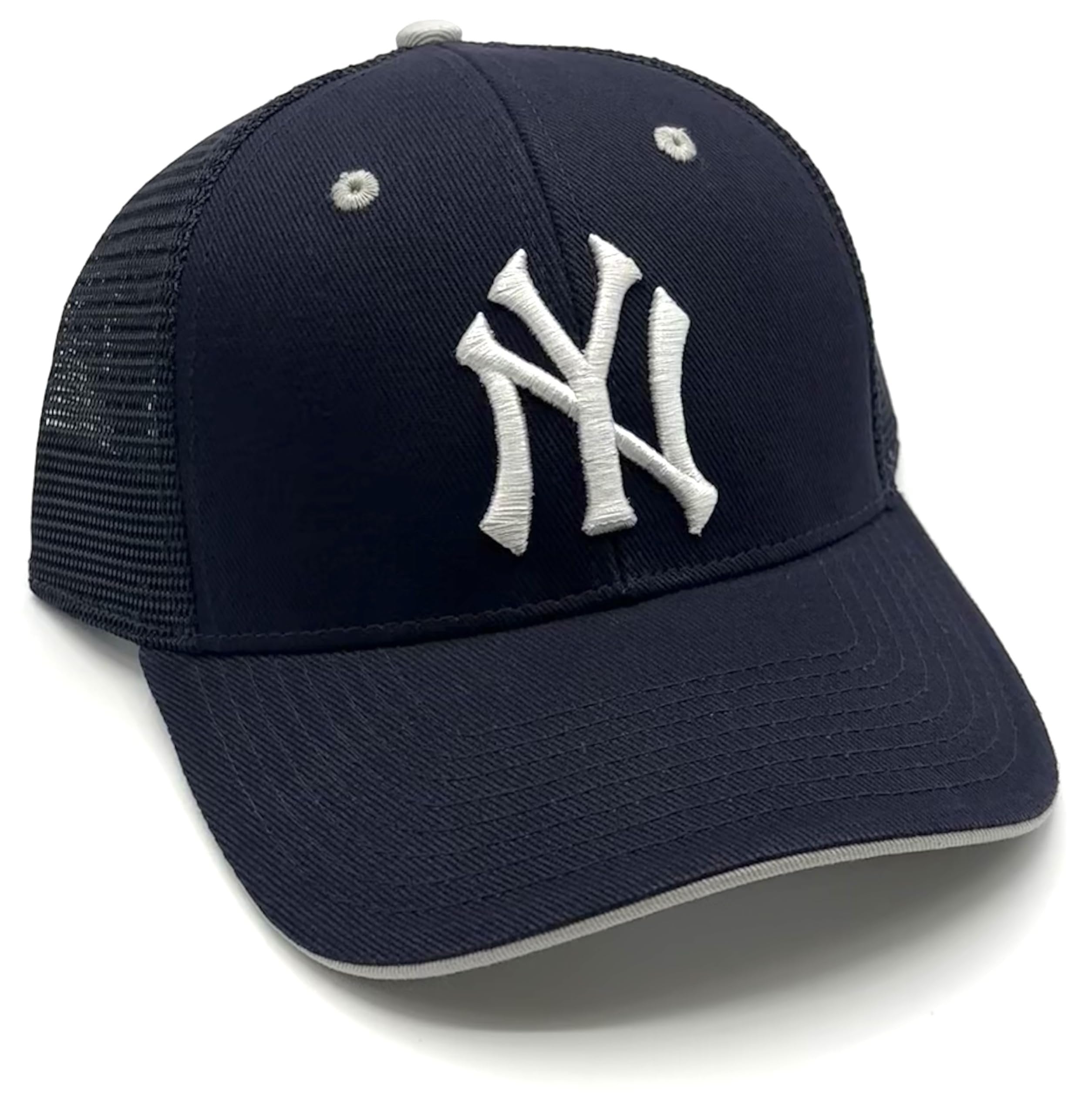 Officially Licensed New York Navy Blue Mesh Trucker Hat Classic NY Baseball Team Logo Adjustable Embroidered Structured Cap