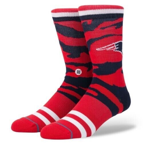 NEW ENGLAND PATRIOTS TIGER STRIPES CREW SOCKS LARGE AUTHENTIC NFL FOOTBALL NEW